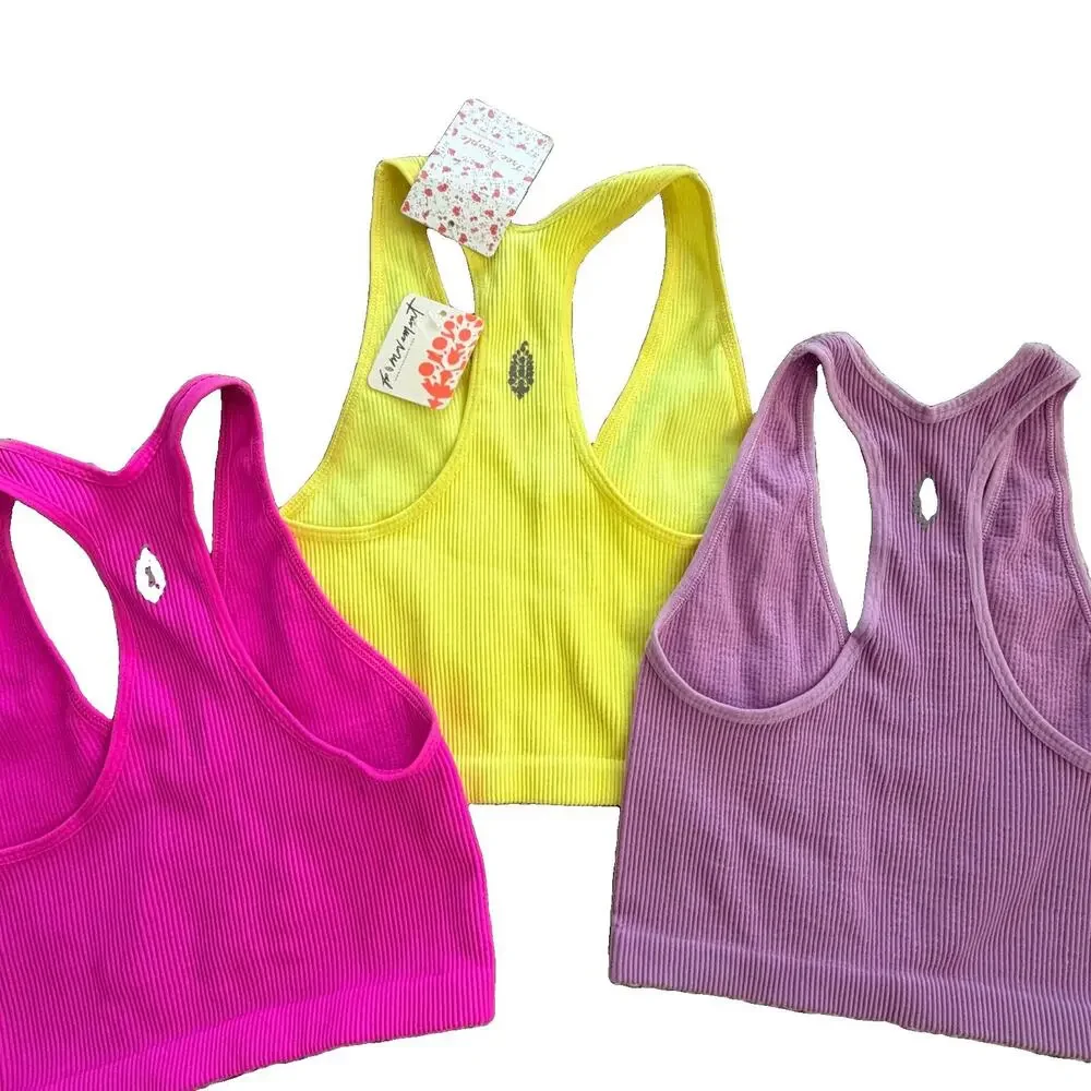 New Free People FP Movement Bundle of 3 Sportsbra Pink Purple Yellow XS NWT